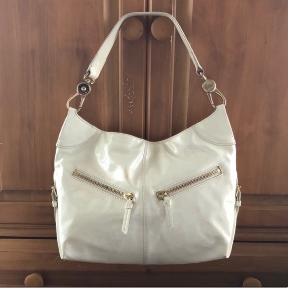 Dooney & Bourke Handbags - Dooney & Burke Cream Patent Leather Cinzia